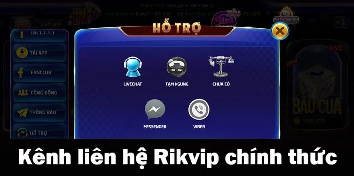 Cập nhật kênh liên hệ Rikvip chính thức