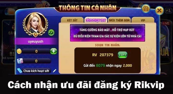 Cách nhận thưởng tân thủ khi đăng ký Rikvip thành công