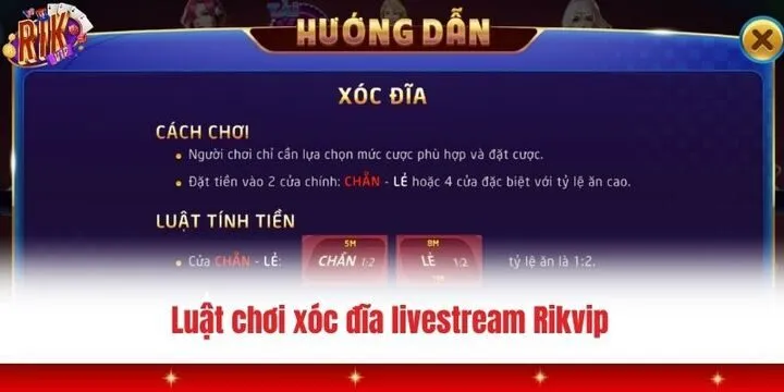 Giải thích luật chơi xóc đĩa livestream Rikvip
